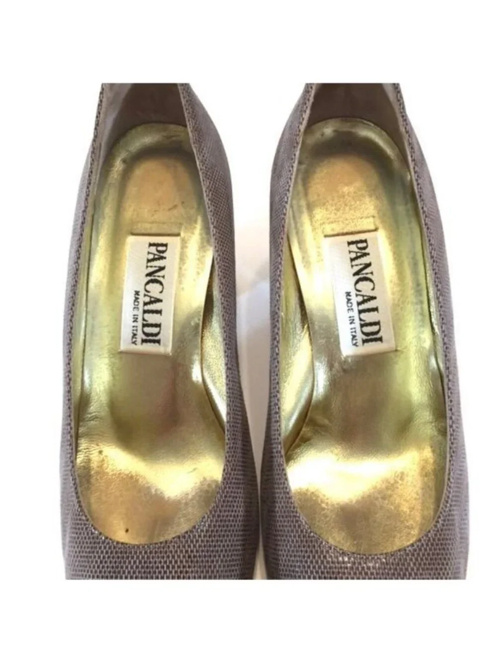 Pancaldi Womens Marble Block Heel Pumps Taupe Brown Leather Italy size 6.5